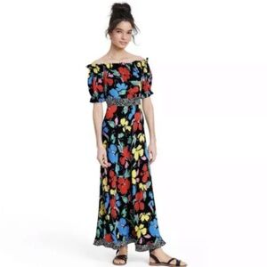 Rixo For Target Dress Size 6 Off The Shoulder Puff Sleeve Maxi Floral Print NWT